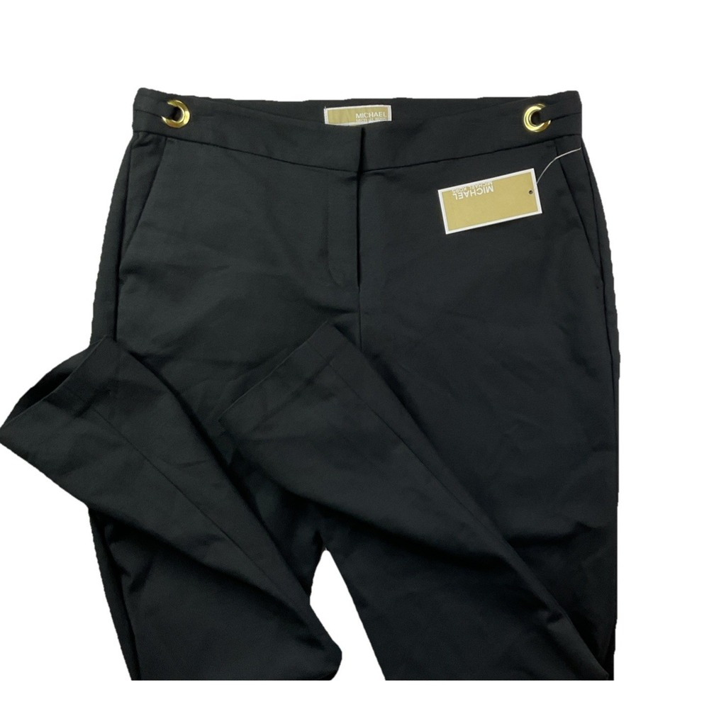 Michael Kors Pants Women Sz 10 Trousers Basics Tapered Career Black Gold NWT